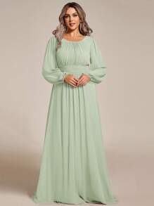 EVERPRETTY Plus Size Women Elegant Romantic A-Line Bridesmaid Dress, Sage Green Formal Gown, Special Occasion, Autumn Wedding Guest Dress - Mint Green - View 4