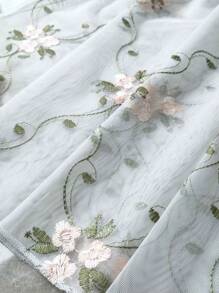 1pc Pink Floral Embroidery Semi Sheer Linen Cafe Curtain Retro Farmhouse Style Short Curtain For Kitchen Dining Room Window Rod Pocket Top