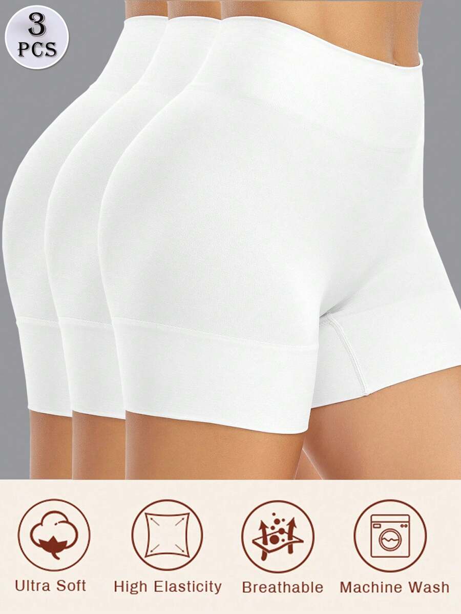 3pcs Women Shaping Shorts, Chafe-Resistant Seamless Panties, Slip Shorts Lining For Dresses - White - View 1