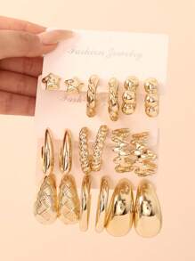 玫瑰金几何耳环套装，适合日常佩戴