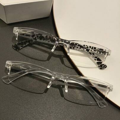 HAITONGCR 1 Pair Unisex Frameless Retro Reading Glasses With Flexible Spring Hinges, Fashionable & Lightweight