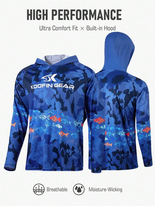 Men's High Performance Hoodie Fishing Shirt Quick Dry Clothes Lightweight Breathable Long Sleeve Sun Protection Fishing Wear