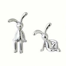 3/6pcs Mini Rabbit Statue Set, Nordic Style Long Ear Rabbit Decor, Plastic Silver, Includes 3 Standing And 3 Laying, Suitable For New Year, Car And Home Decor, Indoor Use, Living Room Decoration