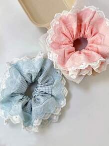 Nuevo coletero de 4 capas con volantes y estampado de cuadros en forma de corazón, sujetador de moño estilo bailarina dulce, accesorios para el cabello, coleteros