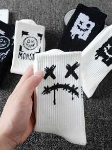 Random 3/5/10/20 Pairs Of Unisex Black & White Fashion Casual Athletic Socks, Versatile, For Spring/Summer