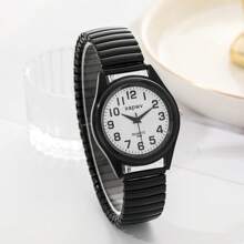 XAPWV 1pc Fashionable Casual Quartz Watch For Women, Lightweight, For High School Students & Ladies, Retro Style Elastic Strap - Black and White - View 2