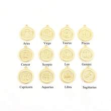 1pc New Classic Round Zodiac Pendant Golden Stainless Steel Herringbone Chain Necklaces For Women