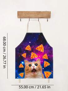 1 pieza Delantal de babero con estampado de gato espacio pizza meme creativo y de moda, unisex, para mujeres, hombres, chef, cocina, divertido, animal, horneado