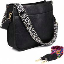 AUYOCO Vegan Leather Crossbody Bags Women, Crossbody Purse With Guitar Strap Zipped Pockets Handbag Shoulder Bag - New Black (một dây đeo) - Xem 2