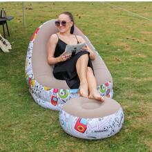 Sofá inflable con revestimiento de felpa y reposapiés, estilo europeo y americano, silla de sofá individual portátil para muebles de exterior - Multicolor - Ver 7
