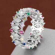 1pc Unique Eye-Shaped Design Cubic Zirconia Embellished Women Ring - Multicolor - View 4