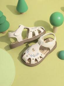 1 双 2025 幼儿女孩露趾夏季凉鞋，韩版轻便儿童步行鞋 - 米色 - 查看 5
