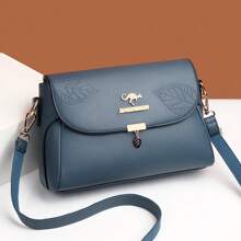 Nova Bolsa Transversal Pequena de Couro PU com Estampa de Folhas, Casual, Versátil, Bolsa de Mãe, Moda Feminina