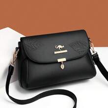 Nova Bolsa Transversal Pequena de Couro PU com Estampa de Folhas, Casual, Versátil, Bolsa de Mãe, Moda Feminina