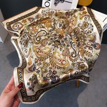 1条复古佩斯利印花丝质方巾，夏季发带领带头巾，适合休闲、度假、旅游等各种场合 - 杏色 - 查看 13