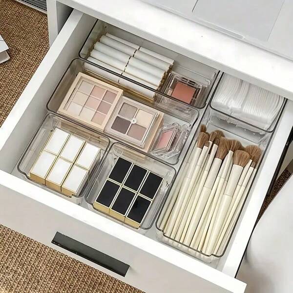 2/4/6pcs, Makeup Drawer Storage Box, Plastic Cosmetics And Dressing Table Storage Tray, Transparent Dressing Table Storage Container, Suitable For Cosmetics, Toiletries, Jewelry, Small Tools, Office Supplies