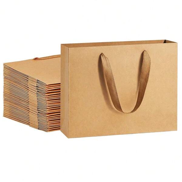 (10.6 * 3.14 * 8.07 بوصة) أو (27 * 8 * 20.5 سم)، 2 حبة/عبوة، حقيبة هدايا أفقية من الورق البني، تغليف فاخر