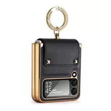 VIETAO Z Flip 6 5 4 3 指环支架皮革手机壳兼容三星 Galaxy Z Flip6 Flip5 Flip4 Flip3 支架手机壳 - 紫色 - 查看 7