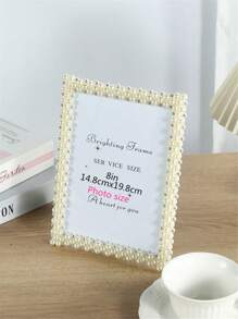 1/2pcs Bright Faux Pearl Decor Photo Frame, 3inch/6inch/7inch/8inch/10inch, Made Of Elegant ABS Plastic, Suitable For Room, Bedroom, Office Picture Display Stands, Home Decor (Randomly Included) - Beige - View 16