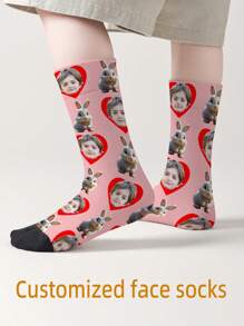 1 Pair Customized Face Design Mid-Calf Socks For Girls And Boys, Personalized Teenage Crew Socks With Unique Photos, Suitable For Daily Wear, Holidays, Birthdays, Gifts And Other Occasions - Multicolor - View 7