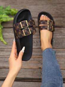 Summer Women's Slippers Large Size Fashion Women Shoes Shiny Ornament Double Buckle Women Beach Shoes Soft Comfortable Slippers