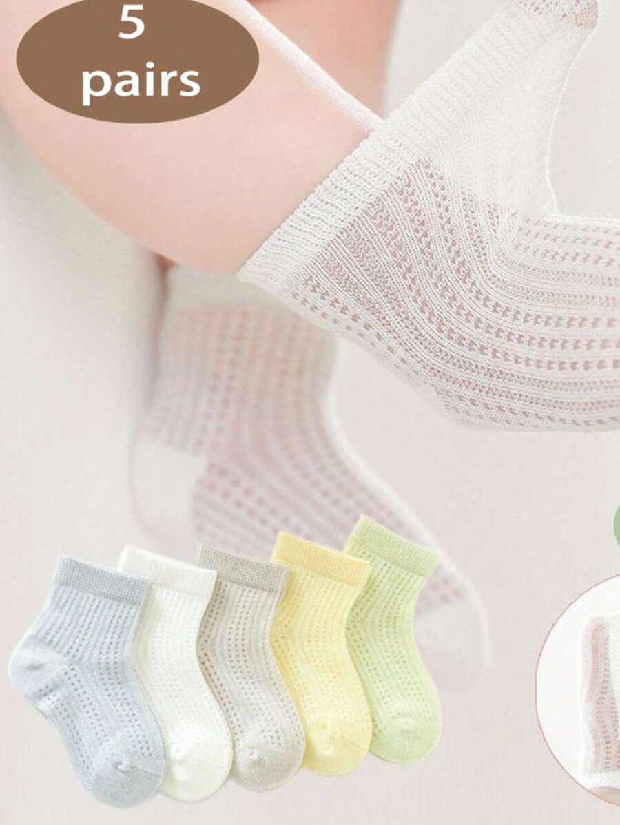 无缝针织网眼婴儿袜，轻便夏季幼儿踝袜，透气白色，适合新生儿和婴儿