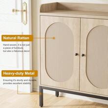 GOCAPTAIN 46IN Shoe Cabinet With Rattan Doors,Shoe Storage Organizer,Adjustable Shelves,Freestanding 7-Tier Shoe Storage Cabinet For Entryway,Hallway,Living Room,White,Rattan Shoe Cabinet With 3 Doors - Gỗ & lưng nguyên bản - Xem 4