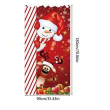 1pc Merry Christmas Polyester Door Cover, Seasonal Multicolor Snowman Reindeer Pattern Holiday Decoration, Reusable Banner, Use Photo Booth Backdrop,Christmas - Multicolor - View 3