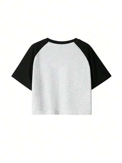 Women's Crop Top Spliced Contrast Color Vintage Floral Print Short Sleeve T-Shirt, Spring/Summer