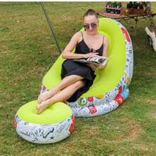 Flocked Inflatable Sofa With Footrest, European & American Style, Portable Single Seat Sofa Chair For Outdoor Furniture - Multicolor - View 9