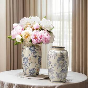 1 ST Handmålad blå och vit keramikvas Keramikvas, Flera strukturer av en enda form, mycket samlarbar, vintagestil., Lämplig för vardagsrum, sovrum, balkongdekoration, för torkade blommor, konstgjorda blommor och som prydnad, heminredning, blomvas, mittpunkt, Table