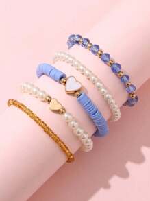 5pcs Girls' Cute Creative Fashion Delicate Butterfly Shell Pearl Beaded Bracelets