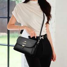Nova Bolsa Transversal Pequena de Couro PU com Estampa de Folhas, Casual, Versátil, Bolsa de Mãe, Moda Feminina
