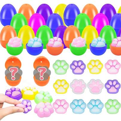 12 PCS Easter Eggs Fillers With Squishy Toys - Cat Paw Mochi Toy For Easter Egg Hunt - Kids Party Favor, Cat Themed Filler Basket Stuffers, Classroom Prize Supplies Toddler, Kids, Boys