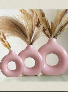 1pc Pink Plastic Vase, Nordic Minimalist Geometric Zero-Shaped Vase, Warm Home Decor Flower Holder, Donut-Shaped Round Vase, For Home Decor, Room Decor, Living Room, Entryway, Hotel Decor, Study, Dining Room, Wedding, Party - Multicolor - View 4