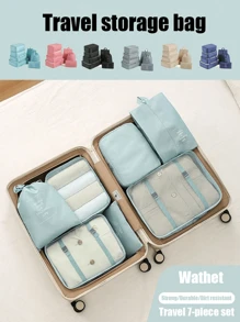 7pcs Travel Packing Cubes Organizer Set, Clothes Underwear Packing Bags, Portable Cosmetic Bag, Waterproof Large Capacity Luggage Storage Bags