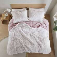 Shaggy Faux Fur 2/3 Pieces Bedding Comforter Set,Modern Casual Ultra-Soft Fluffy With Matching Sham,All-Season Home Textile For Contemporary Bedrooms,2-Piece Set For Twin/Twin XL Size,3-Piece Set For Full-Queen-King-Cal King Size,UGG & Labubu Touch,Halloween Christmas Thanks Giving Gifts - 粉紅色/白色 - 查看 6