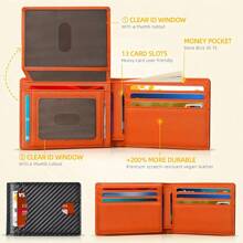 Billetera minimalista de fibra de carbono ultrafina de triple pliegue con ventana de identificación y 13 ranuras para tarjetas, monedero, portador de tarjetas para hombres, billetera mini, cartera pequeña, billetera RFID