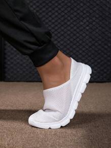 Plus Size Men Slip-On Casual Shoes, Hollow Mesh Flat Backless Sandals For Spring & Summer - White - View 4