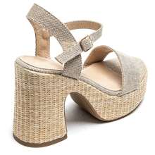 Woven Thick Sole Platform Sandals With Ankle Strap - Khaki - View 5