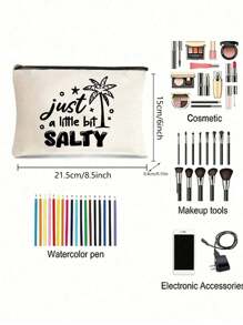 热带海滩生活化妆包 - 大容量女士旅行化妆包，拉链开合，压花棕榈树和海滩设计，轻质涤纶，适合日常使用或度假必需品，旅行化妆包 - 彩色 - 查看 5