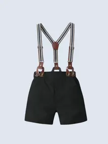 BOARNSEORL 2pcs Young Boys Gentleman Outfit - Short Sleeve Shirt With Bow Tie And Black Suspender Shorts, Fashionable And Stylish For Birthday Party, 1st Birthday, Wedding, Banquet - Black - View 5