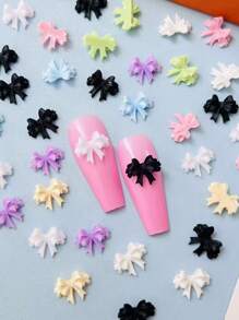 1 Bag Of 30 Resin Ribbon Bow Nail Accessories, 3D Colored Lace Style Design Bow Bow Fashionable And Simple Nail Art Style, Summer Women's Nail Decoration DIY Handmade Art Supplies, Green Matched With Multiple Colors Mixed Randomly In Packaging
