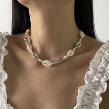 1pc Handmade Bohemian Metal Shell Necklace, Suitable For Women To Wear During Summer Beach Vacation - Shell - View 8
