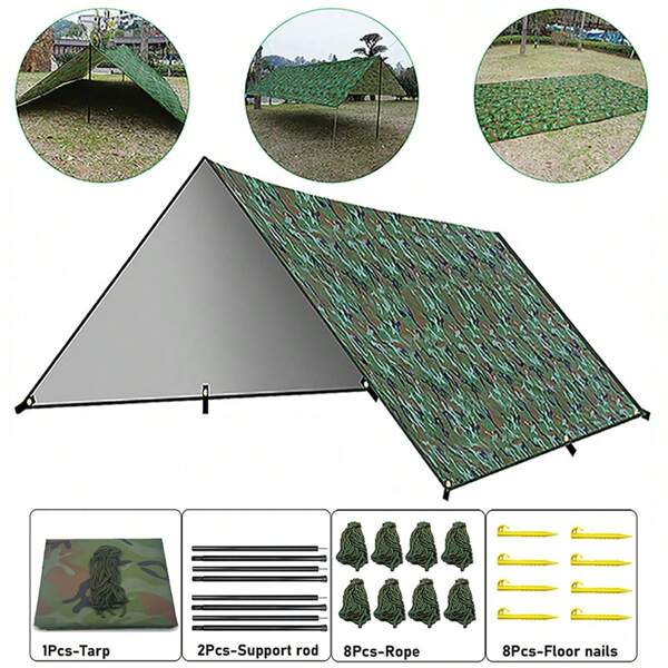 Tente de camping, Hamac portable, Auvent pare-soleil en polyester 3000 mm amélioré, Comprend des piquets de tente et un sac de transport, Facile à installer
