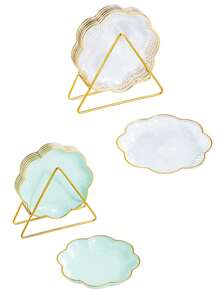 6pcs Set With Metal Rack, Plates, Square Tray, Waste Tray, Bone Tray, Fruit Tray, Dessert Tray, Cake Tray, Snack Tray, Breakfast Tray, Kitchen Supplies, Kitchen Utensils, Tableware Accessories