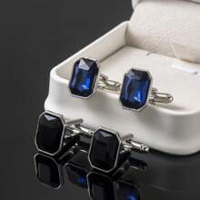 1 par de gemelos de estilo empresarial casual y elegante con diseño geométrico de vidrio para hombres, adecuados para novio y padrinos, camisa de traje, regalo para el Día del Padre y la temporada de bodas (sin caja de regalo) - Plateado - Ver 6