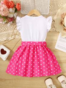 Vestido de princesa sin mangas con cuello redondo, estampado de corazones y lunares, patchwork, adecuado para niñas de 4 a 7 años, para uso en exteriores, calle, escuela y uso diario