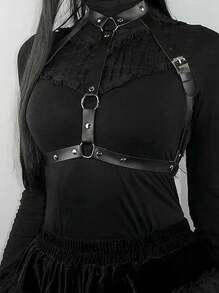 1pc Leather Body Chain Layered Black Harness Belt Leather Body Jewelry Beach Prom Party Rave Club Body Underwear Accessories For Women And Girls