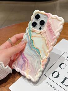1pc Luxury Wavy Marble Painted Large Hole Braided Texture Phone Case Compatible With IPhone X/XR/11/12/13/14/15/16 Pro Max